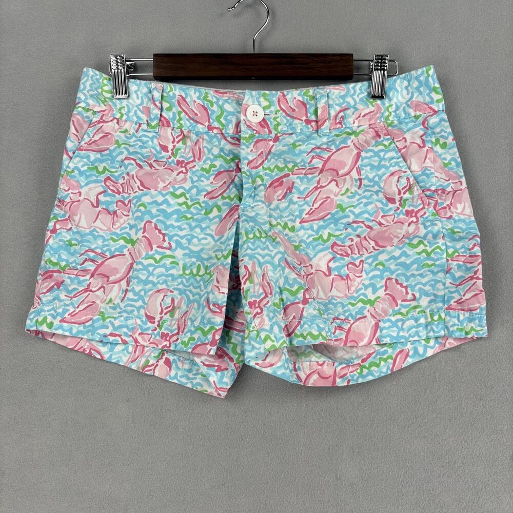 Lilly Pulitzer Callahan Shorts Womens 4 Blue Lobster Print Chino Cotton Summer